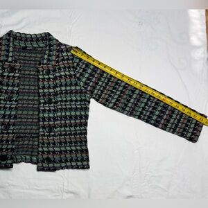 AVEC Vintage-Style Multicolor Pixelated Woven Knit Button-Up Jacket